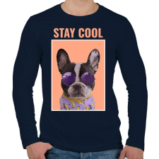 PRINTFASHION Stay Cool Frenchie - Férfi hosszú ujjú póló - Sötétkék férfi póló
