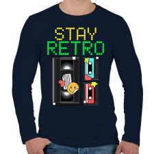 PRINTFASHION Stay retro kazetta - Férfi hosszú ujjú póló - Sötétkék férfi póló