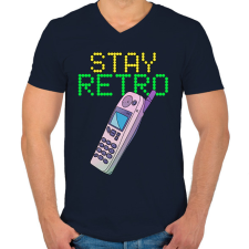 PRINTFASHION Stay retro Nokia - Férfi V-nyakú póló - Sötétkék férfi póló