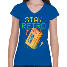 PRINTFASHION Stay retro walkman - Női V-nyakú póló - Királykék női póló
