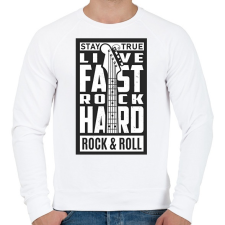 PRINTFASHION Stay true, Live fast, Rock hard, Rock & Roll - fehér - Férfi pulóver - Fehér férfi pulóver, kardigán