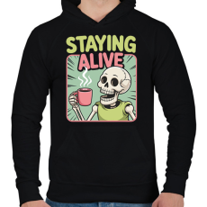 PRINTFASHION Staying alive - Férfi kapucnis pulóver - Fekete