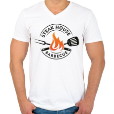 PRINTFASHION Steak house barbecue - Férfi V-nyakú póló - Fehér