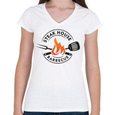 PRINTFASHION Steak house barbecue - Női V-nyakú póló - Fehér