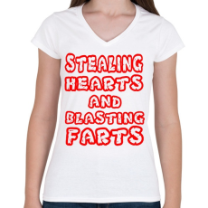 PRINTFASHION Stealing Hearths - Női V-nyakú póló - Fehér