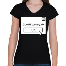 PRINTFASHION Stole my job - Női V-nyakú póló - Fekete