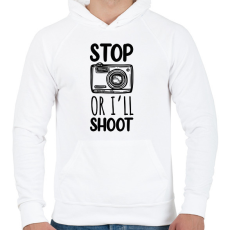 PRINTFASHION Stop or I'll shoot - Férfi kapucnis pulóver - Fehér