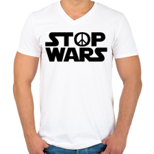 PRINTFASHION STOP WARS - Férfi V-nyakú póló - Fehér férfi póló