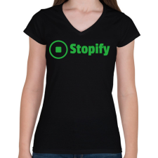 PRINTFASHION Stopify - Női V-nyakú póló - Fekete női póló