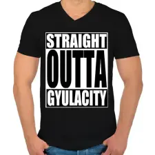 PRINTFASHION Straight Outta Gyula City - Férfi V-nyakú póló - Fekete férfi póló