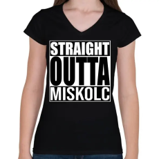 PRINTFASHION Straight Outta Miskolc - Női V-nyakú póló - Fekete