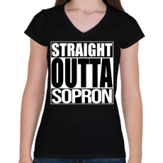PRINTFASHION Straight Outta Sopron - Női V-nyakú póló - Fekete