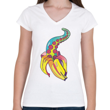 PRINTFASHION Strange banana - Női V-nyakú póló - Fehér női póló