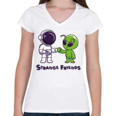 PRINTFASHION Strange Friends - Női V-nyakú póló - Fehér