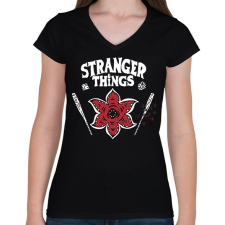 PRINTFASHION Stranger Thing _HELLFIRE CLUB2 - Női V-nyakú póló - Fekete női póló
