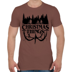 PRINTFASHION Stranger things Christmas things fekete - Férfi póló - Mogyoróbarna
