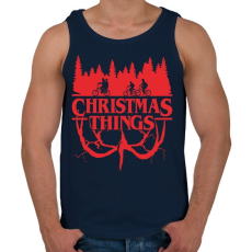 PRINTFASHION Stranger things christmas things piros - Férfi atléta - Sötétkék