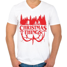PRINTFASHION Stranger things christmas things piros - Férfi V-nyakú póló - Fehér