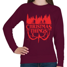 PRINTFASHION Stranger things christmas things piros - Női pulóver - Bordó női pulóver, kardigán
