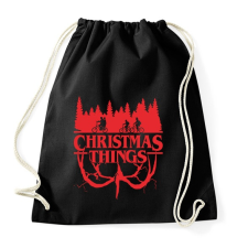 PRINTFASHION Stranger things christmas things piros - Sportzsák, Tornazsák - Fekete tornazsák