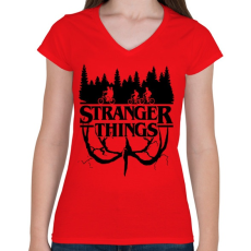 PRINTFASHION Stranger Things fekete - Női V-nyakú póló - Piros