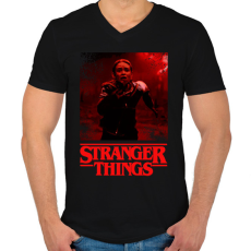 PRINTFASHION stranger things - Férfi V-nyakú póló - Fekete