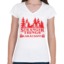 PRINTFASHION Stranger Things karácsony - Női V-nyakú póló - Fehér női póló