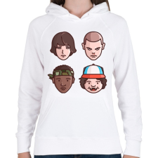 PRINTFASHION Stranger Things Karakterek - Női kapucnis pulóver - Fehér női pulóver, kardigán