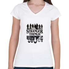PRINTFASHION Stranger things - Női V-nyakú póló - Fehér női póló