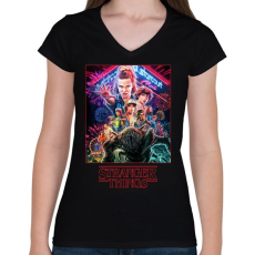 PRINTFASHION Stranger Things - Női V-nyakú póló - Fekete