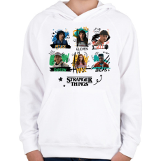 PRINTFASHION Stranger Things szereplők - Gyerek kapucnis pulóver - Fehér