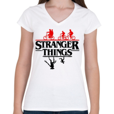 PRINTFASHION stranger things upside down 2 - Női V-nyakú póló - Fehér