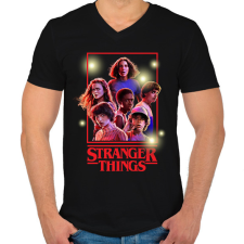 PRINTFASHION #strangerthings - Férfi V-nyakú póló - Fekete férfi póló