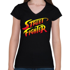 PRINTFASHION Street Fighter - Női V-nyakú póló - Fekete női póló