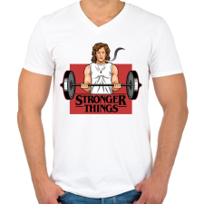 PRINTFASHION Stronger things - Férfi V-nyakú póló - Fehér férfi póló