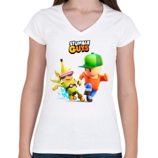 PRINTFASHION Stumble Guys game - Női V-nyakú póló - Fehér női póló
