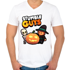 PRINTFASHION Stumble guys halloween - Férfi V-nyakú póló - Fehér