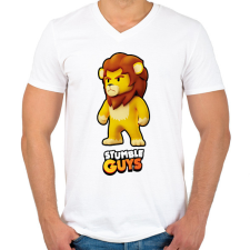 PRINTFASHION Stumble Guys - Leonidas - Férfi V-nyakú póló - Fehér férfi póló