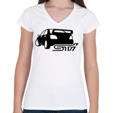 PRINTFASHION Subaru STi - Női V-nyakú póló - Fehér női póló