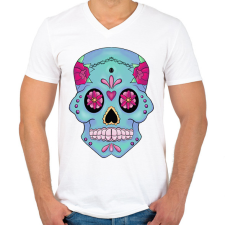 PRINTFASHION SUGARSKULL - Férfi V-nyakú póló - Fehér férfi póló