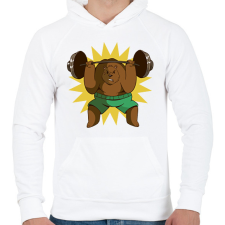 PRINTFASHION Súlyemelő medve - Férfi kapucnis pulóver - Fehér férfi pulóver, kardigán