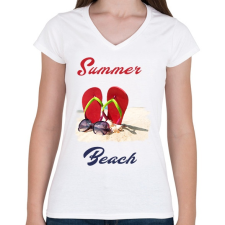 PRINTFASHION summer beach - Női V-nyakú póló - Fehér női póló