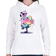 PRINTFASHION Summer Flamingo - Női kapucnis pulóver - Fehér női pulóver, kardigán