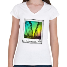 PRINTFASHION Summer Time - Női V-nyakú póló - Fehér női póló