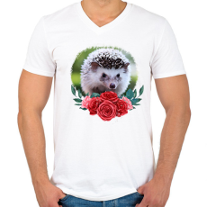 PRINTFASHION Süni virággal - Férfi V-nyakú póló - Fehér