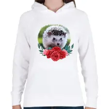 PRINTFASHION Süni virággal - Női kapucnis pulóver - Fehér női pulóver, kardigán