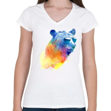 PRINTFASHION Sunny bear - Női V-nyakú póló - Fehér