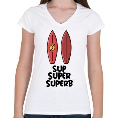 PRINTFASHION SUP SUPER SUPERB - Női V-nyakú póló - Fehér