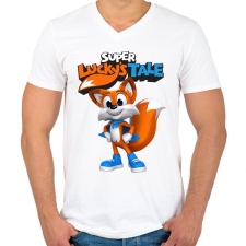 PRINTFASHION Super Lucky's Tale - Férfi V-nyakú póló - Fehér férfi póló