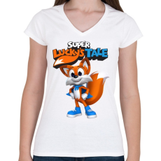 PRINTFASHION Super Lucky's Tale - Női V-nyakú póló - Fehér